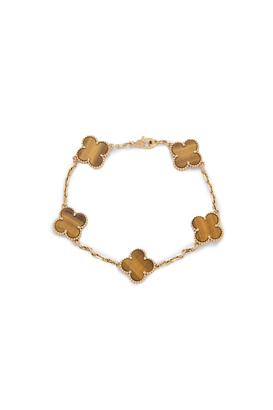 Van Cleef & Arpels Tiger's Eye Vintage Alhambra 5 Motifs Bracelet - Xia Office