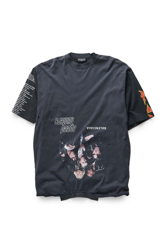 Balenciaga Black Faded Upside Down Speed Hunters Printed T-Shirt - Xia Office