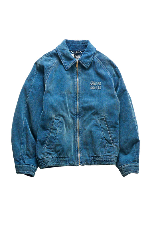 Miu Miu Women's Blue Corduroy Zip Blouson Jacket - Xia Office