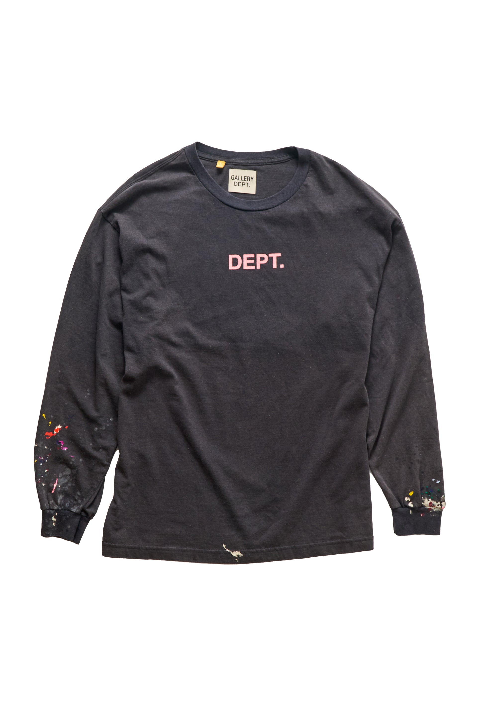 Gallery Dept. Paint Splatter Center Logo Black Longsleeve T-Shirt - Xia Office