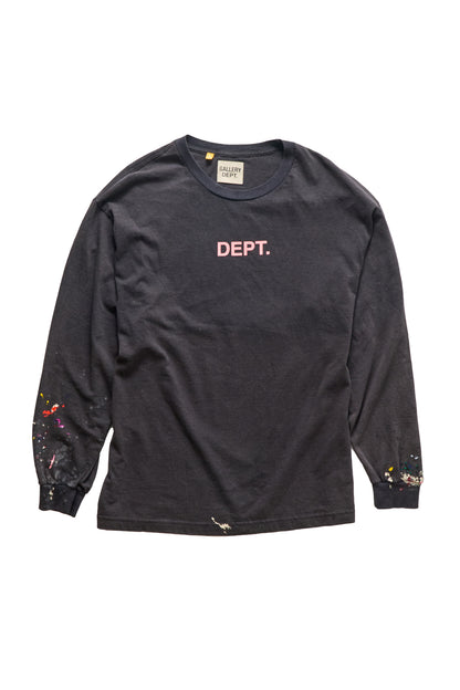 Gallery Dept. Paint Splatter Center Logo Black Longsleeve T-Shirt - Xia Office