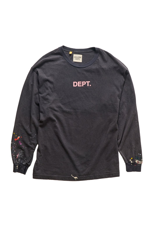 Gallery Dept. Paint Splatter Center Logo Black Longsleeve T-Shirt - Xia Office