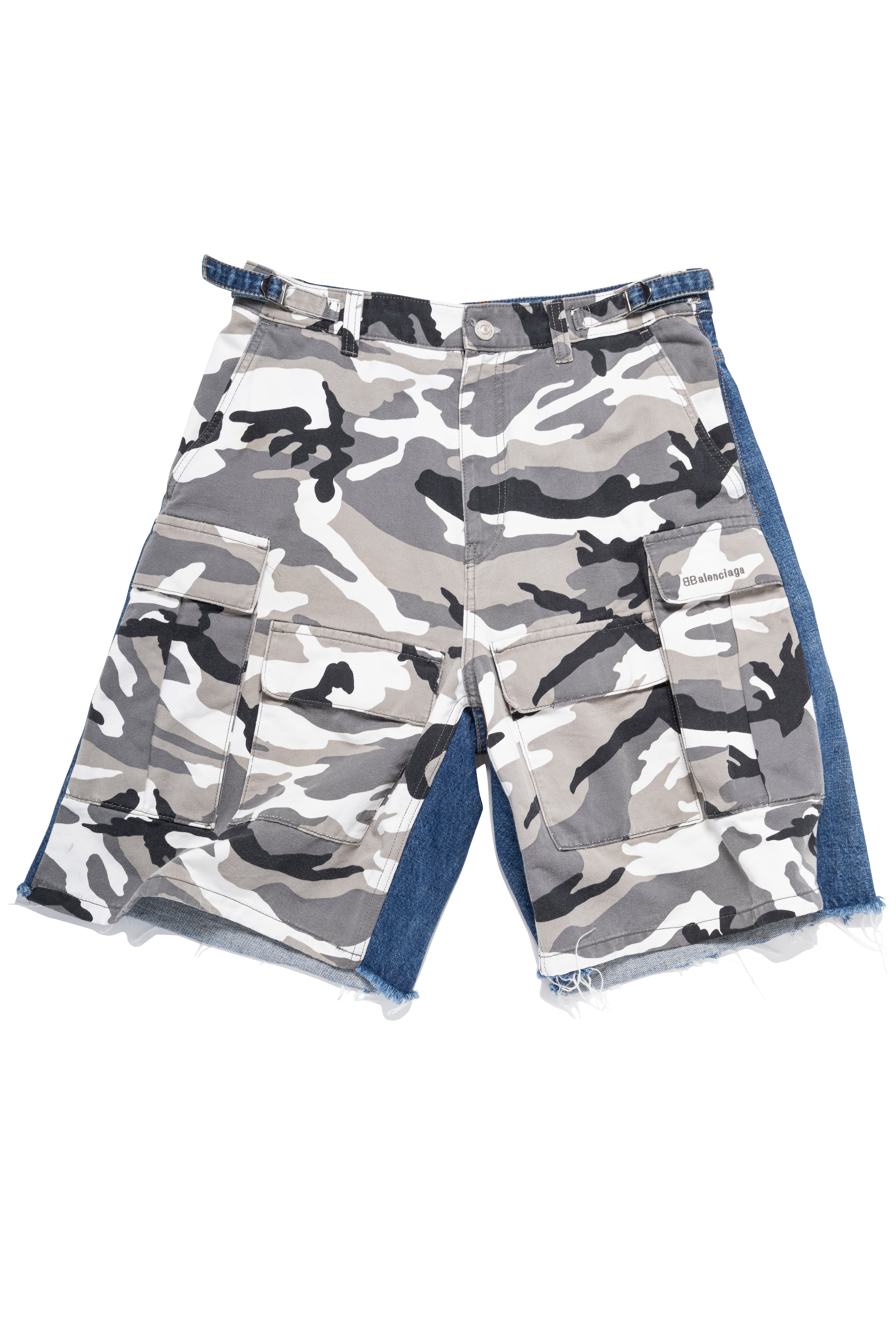 Balenciaga White Camo Cargo Denim Shorts - Xia Office