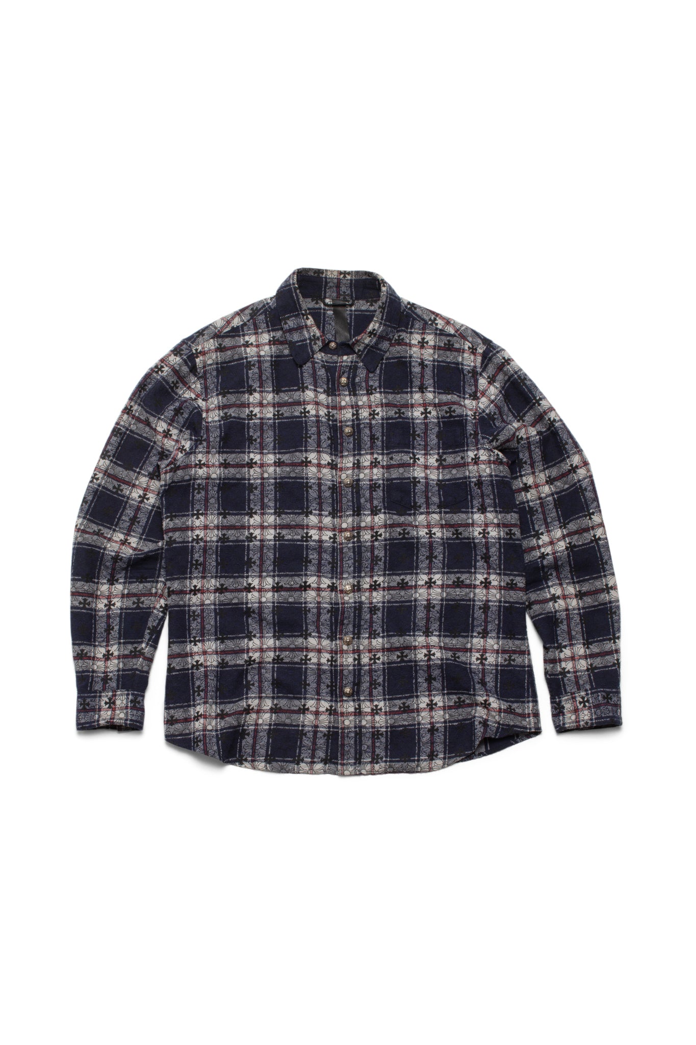 Chrome Hearts Blue Plaid Cross Flannel Button-up Shirt - Xia Office