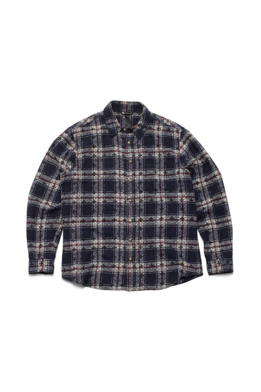 Chrome Hearts Blue Plaid Cross Flannel Button-up Shirt - Xia Office