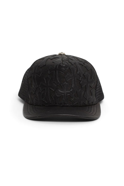 Chrome Hearts Cemetary Cross Leather Stitched Trucker Hat - Xia Office