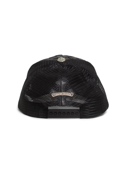 Chrome Hearts Cemetary Cross Leather Stitched Trucker Hat - Xia Office