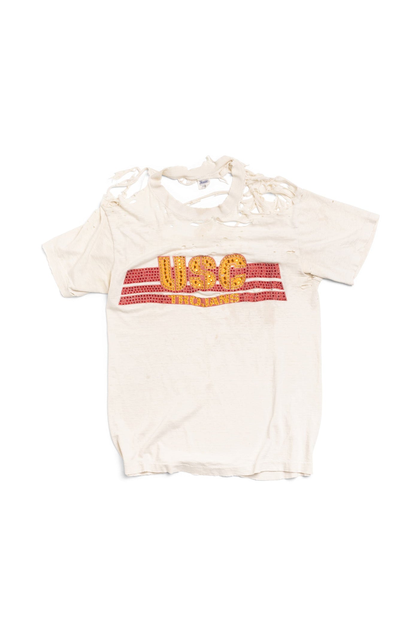 Vintage USC Trojans Distressed T-Shirt with Hand-embellished Rhinestones - Xia Office