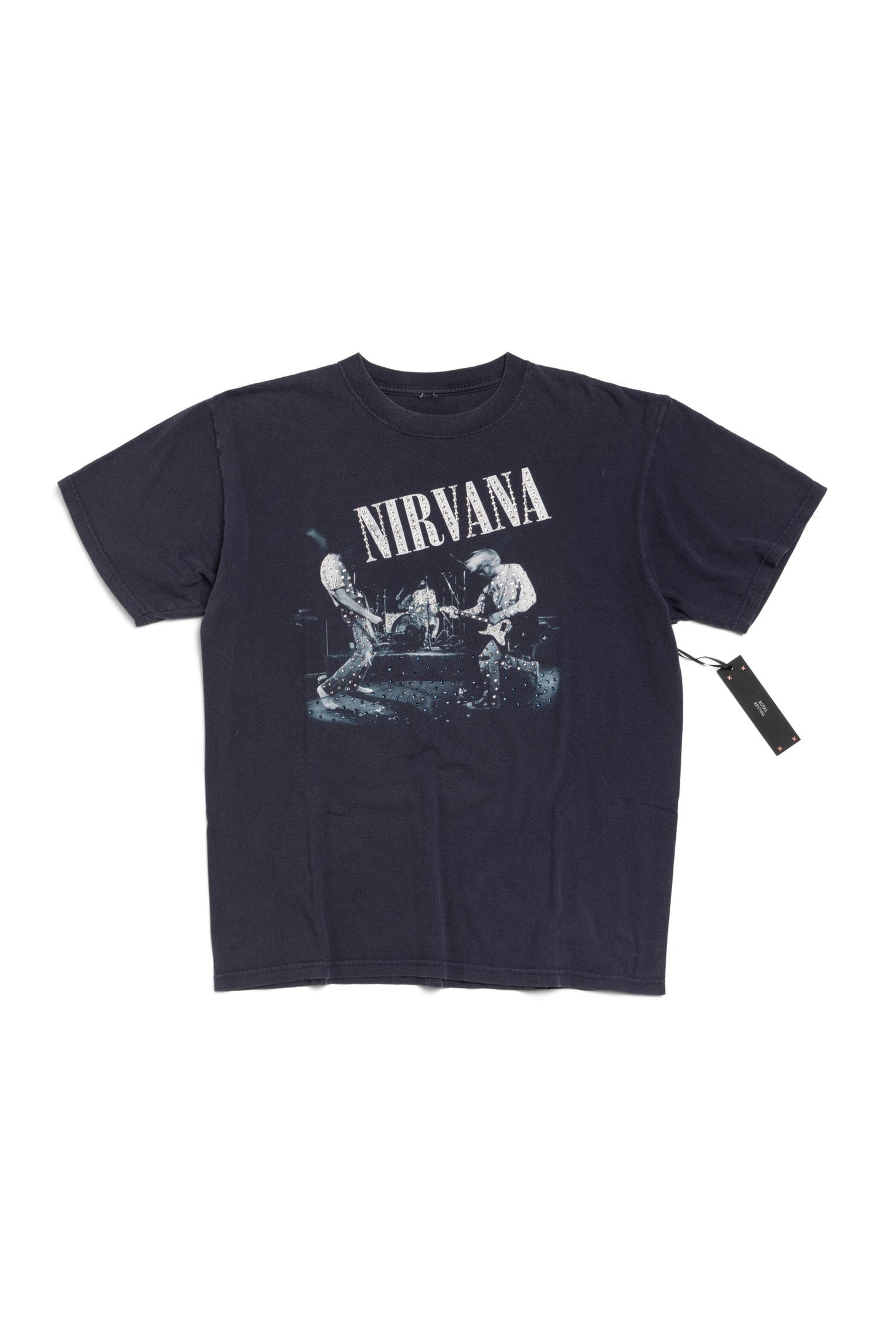 Vintage 2000s Nirvana Grunge Band T-Shirt Kurt Cobain with Hand-embellished Rhinestones - Xia Office