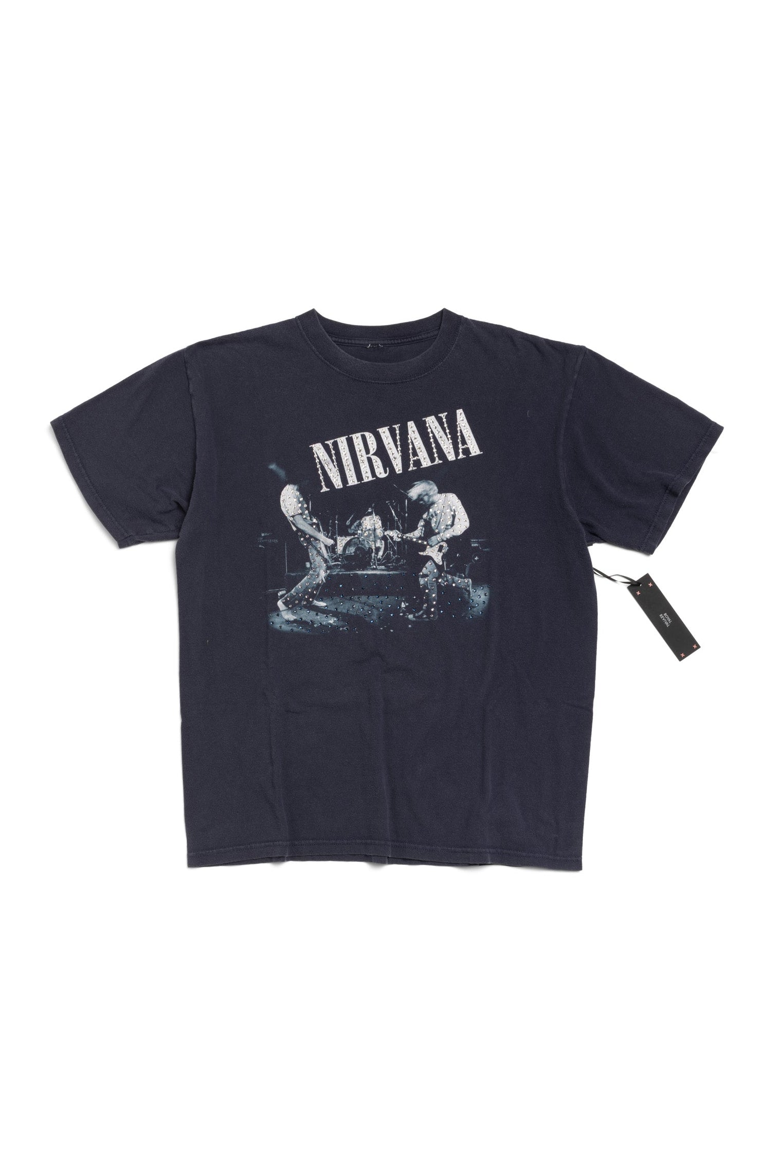 Vintage 2000s Nirvana Grunge Band T-Shirt Kurt Cobain with Hand-embellished Rhinestones - Xia Office
