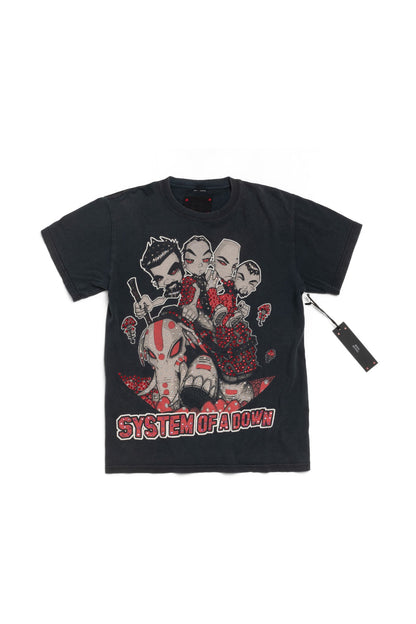Vintage 2000s System of a Down Mushrooms Print T-Shirt with Hand-embellished Rhinestones - Xia Office