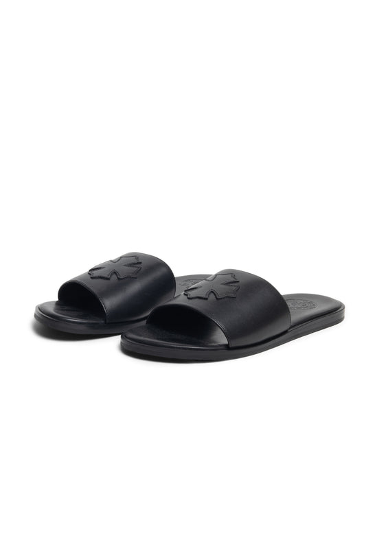 Chrome Hearts Leather Cross Leather Slides - Xia Office