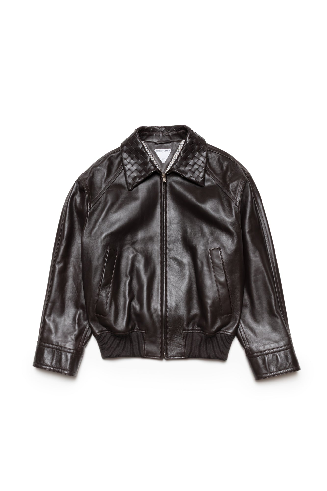 Bottega Veneta Intrecciato-Trimmed Leather Blouson Jacket - Xia Office
