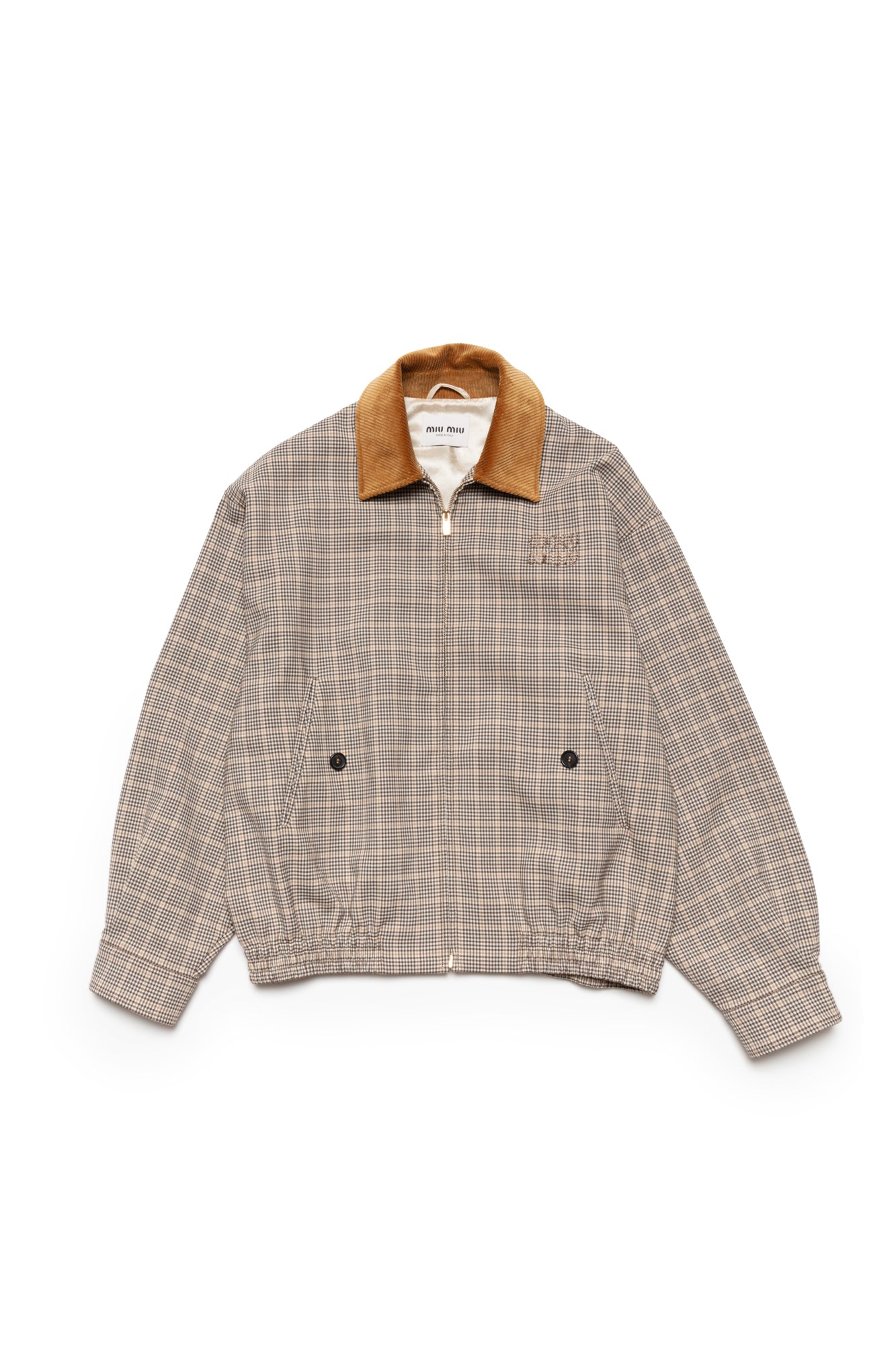 Miu Miu Checked Double Weave Blouson Jacket In Cocoa Brown - Xia Office