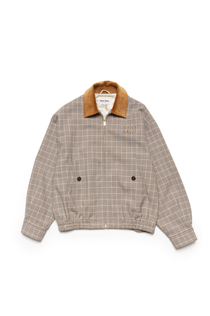 Miu Miu Checked Double Weave Blouson Jacket In Cocoa Brown - Xia Office