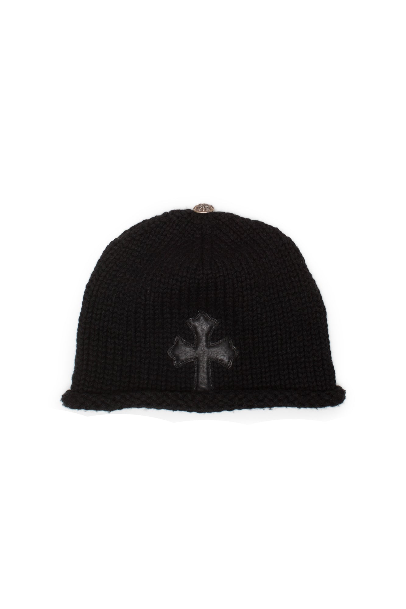 Chrome Hearts Cashmere Cross Leather Patch Black Beanie - Xia Office