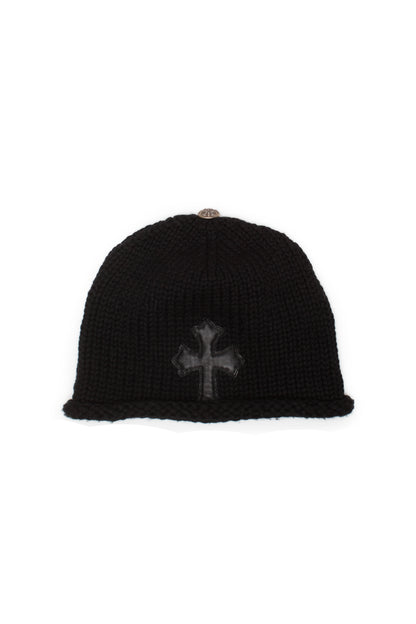 Chrome Hearts Cashmere Cross Leather Patch Black Beanie - Xia Office