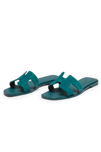 Hermès Oran Sandals Vert Oxford Suede Goatskin - Xia Office