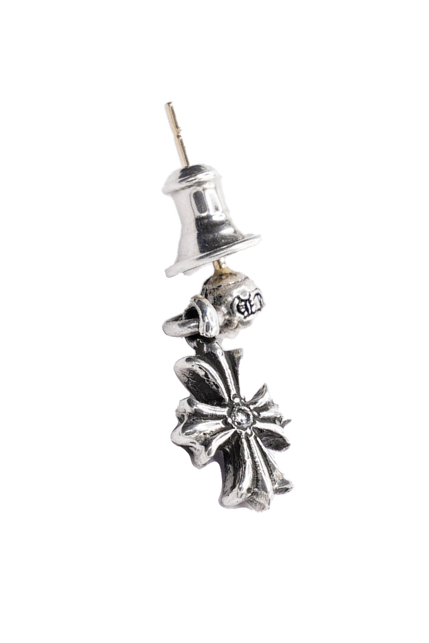 Chrome Hearts Tiny ECH Silver Drop Earring With Diamond - Xia Office