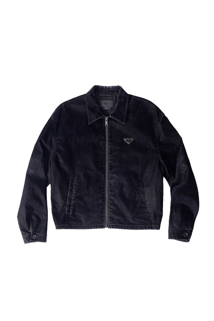 Prada Triangle Logo Black Velvet Workwear Jacket - Xia Office