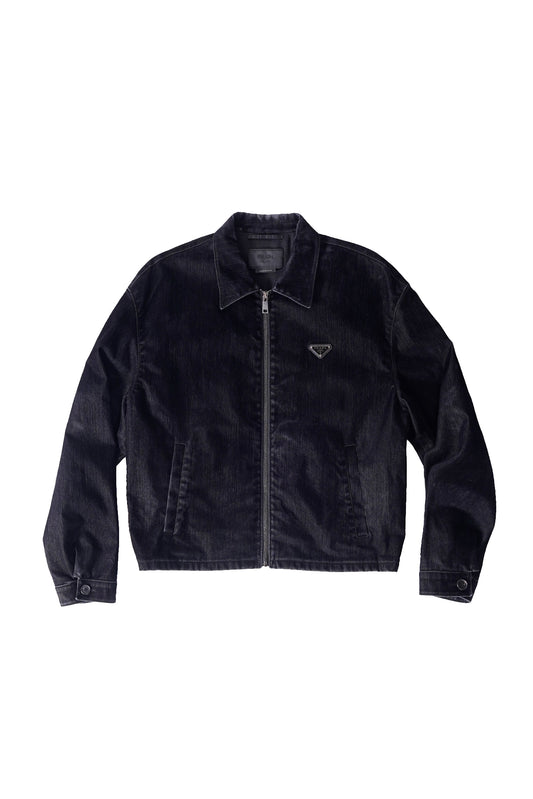 Prada Triangle Logo Black Velvet Workwear Jacket - Xia Office