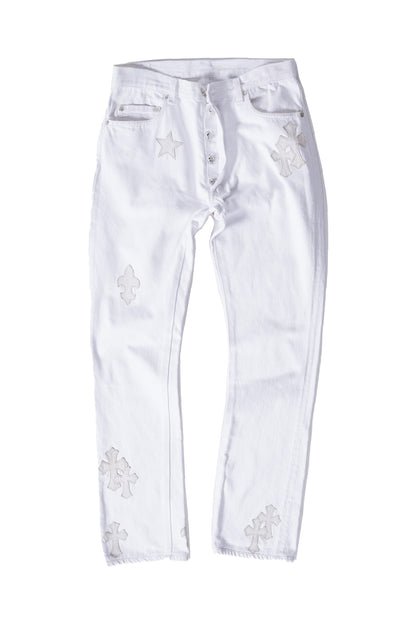 Chrome Hearts St.Barth Exclusive Star Cross Leather Patch Denim Jeans - Xia Office