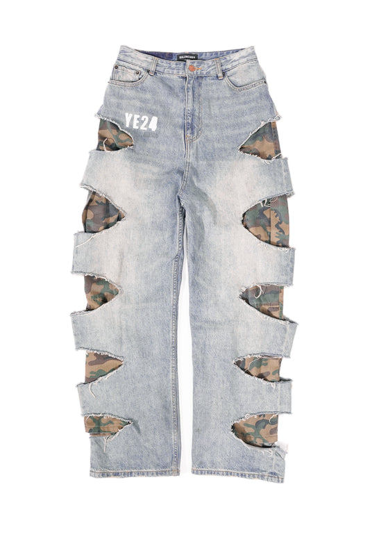 Balenciaga 2021 Ye24Camo Slashed Baggy Denim Jeans - Xia Office